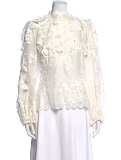 Pre-owned Zimmermann Linen Floral Print Blouse In White