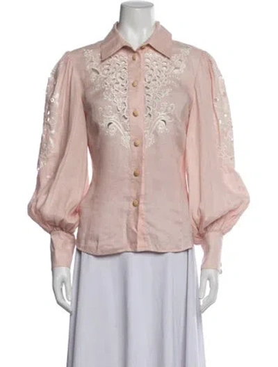 Pre-owned Zimmermann Linen Floral Print Blouse In White
