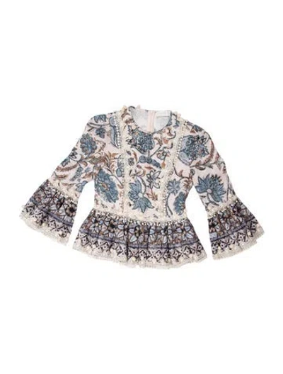 Pre-owned Zimmermann Linen Floral Print Blouse In White