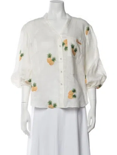 Pre-owned Zimmermann Linen Floral Print Blouse In White