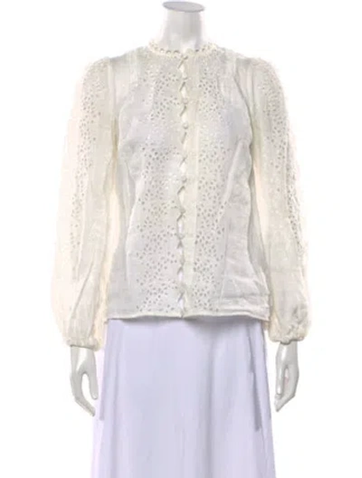 Pre-owned Zimmermann Linen Floral Print Blouse In White
