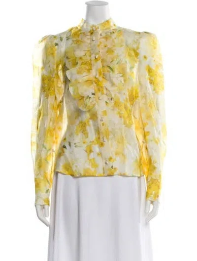 Pre-owned Zimmermann Linen Floral Print Blouse In Yellow