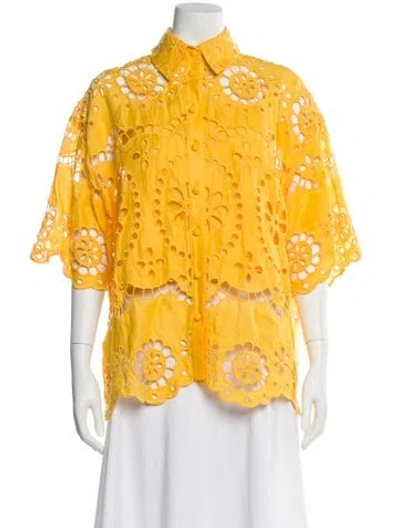Pre-owned Zimmermann Linen Floral Print Blouse In Yellow