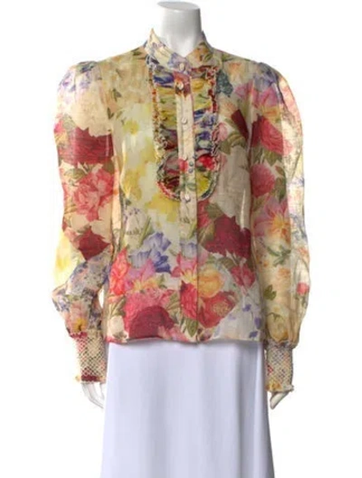 Pre-owned Zimmermann Linen Floral Print Blouse In Yellow