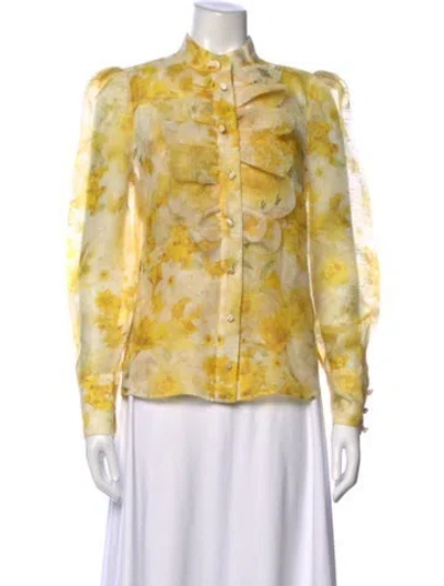 Pre-owned Zimmermann Linen Floral Print Blouse In Yellow