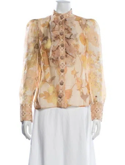 Pre-owned Zimmermann Linen Floral Print Blouse In Yellow