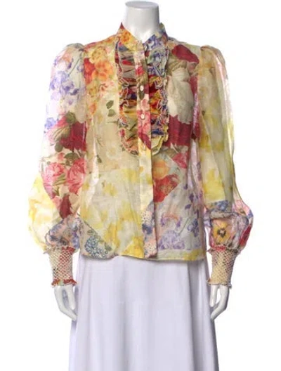 Pre-owned Zimmermann Linen Floral Print Blouse In Yellow