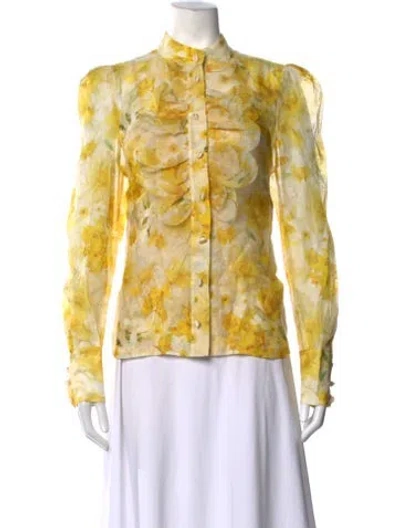 Pre-owned Zimmermann Linen Floral Print Blouse In Yellow