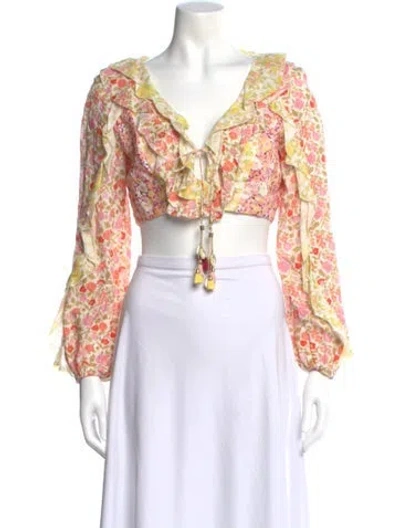 Pre-owned Zimmermann Linen Floral Print Crop Top