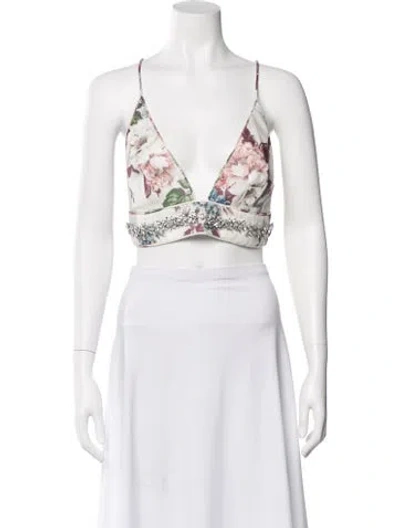 Pre-owned Zimmermann Linen Floral Print Crop Top In Blue