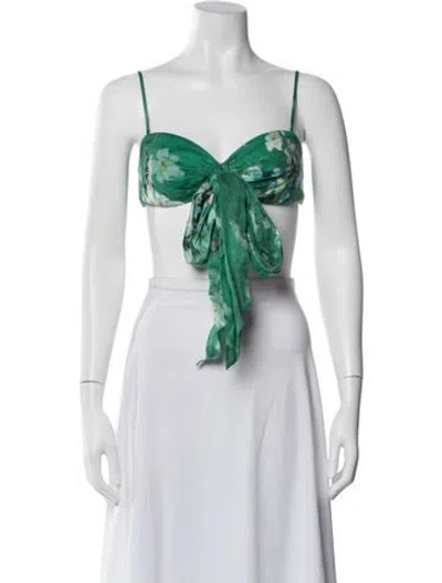 Pre-owned Zimmermann Linen Floral Print Crop Top In Blue