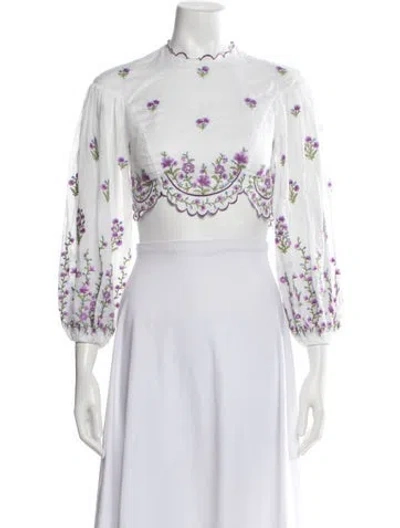 Pre-owned Zimmermann Linen Floral Print Crop Top In Green/purple/white