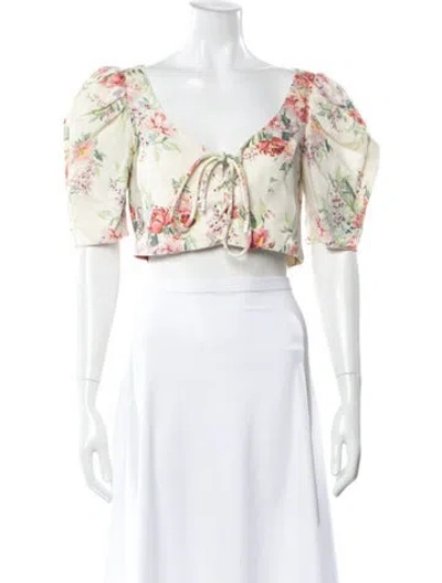 Pre-owned Zimmermann Linen Floral Print Crop Top In Multi