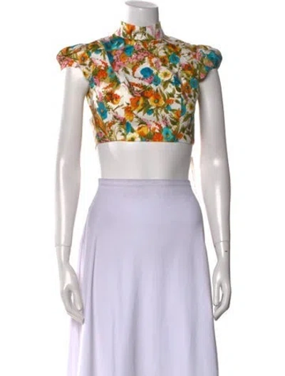 Pre-owned Zimmermann Linen Floral Print Crop Top In Multi