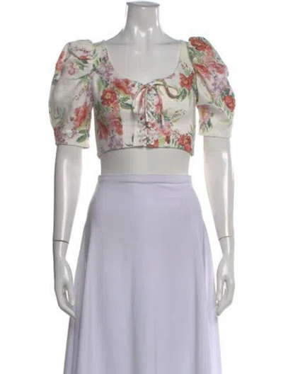 Pre-owned Zimmermann Linen Floral Print Crop Top In Multi