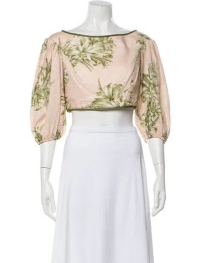 Pre-owned Zimmermann Linen Floral Print Crop Top In Multi