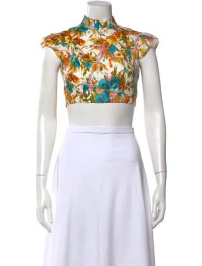 Pre-owned Zimmermann Linen Floral Print Crop Top In Multi
