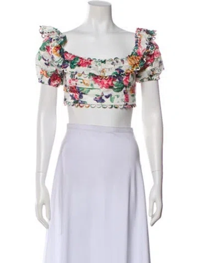 Pre-owned Zimmermann Linen Floral Print Crop Top In Neutral