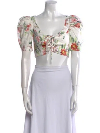 Pre-owned Zimmermann Linen Floral Print Crop Top In Neutral