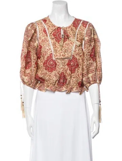 Pre-owned Zimmermann Linen Floral Print Crop Top In Neutral