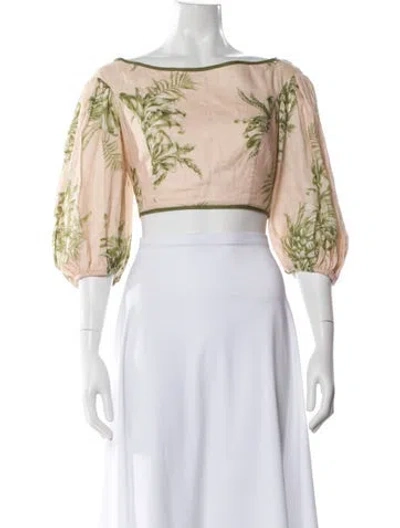 Pre-owned Zimmermann Linen Floral Print Crop Top In Neutral