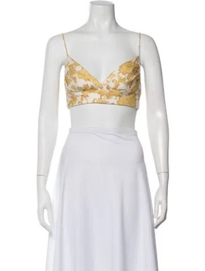Pre-owned Zimmermann Linen Floral Print Crop Top In Neutral