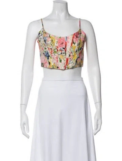 Pre-owned Zimmermann Linen Floral Print Crop Top In Neutral