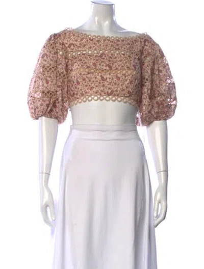 Pre-owned Zimmermann Linen Floral Print Crop Top In Neutral