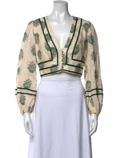 Pre-owned Zimmermann Linen Floral Print Crop Top In Neutral