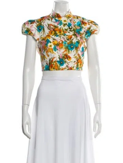Pre-owned Zimmermann Linen Floral Print Crop Top In Orange