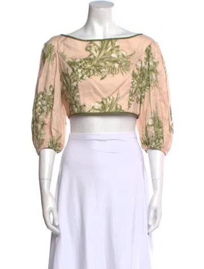 Pre-owned Zimmermann Linen Floral Print Crop Top In Pink