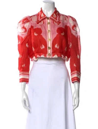 Pre-owned Zimmermann Linen Floral Print Crop Top In Red