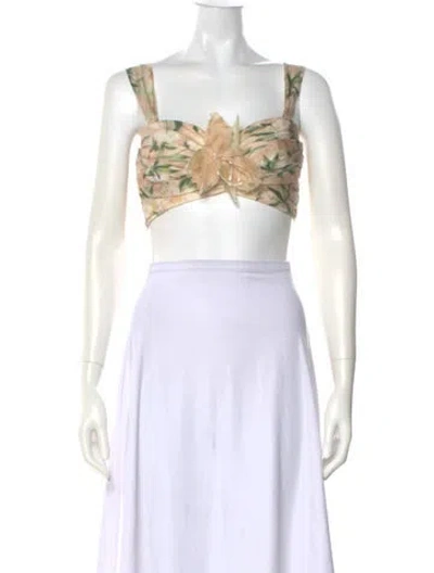 Pre-owned Zimmermann Linen Floral Print Crop Top W/ Tags In Gold