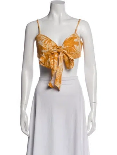 Pre-owned Zimmermann Linen Floral Print Crop Top W/ Tags In Orange