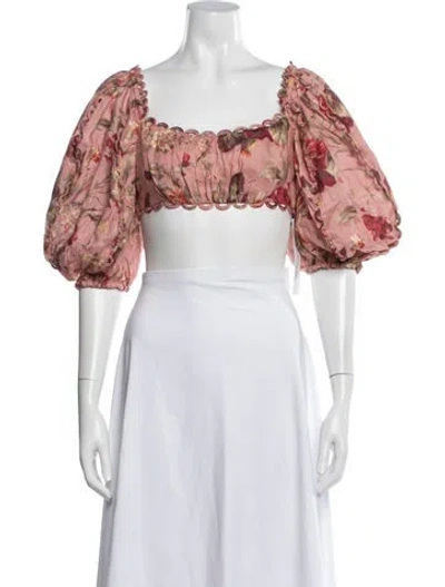 Pre-owned Zimmermann Linen Floral Print Crop Top W/ Tags In Pink