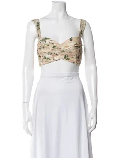 Pre-owned Zimmermann Linen Floral Print Crop Top W/ Tags In White