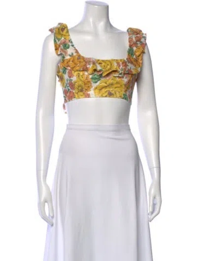 Pre-owned Zimmermann Linen Floral Print Crop Top In White