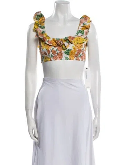 Pre-owned Zimmermann Linen Floral Print Crop Top In White
