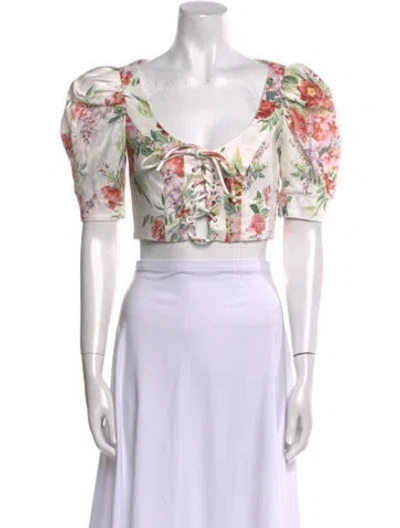 Pre-owned Zimmermann Linen Floral Print Crop Top In White