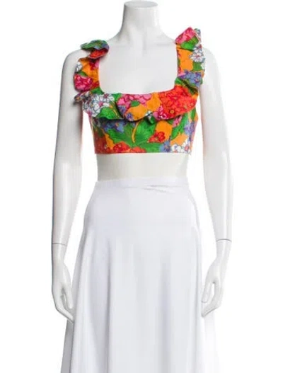 Pre-owned Zimmermann Linen Floral Print Crop Top In White