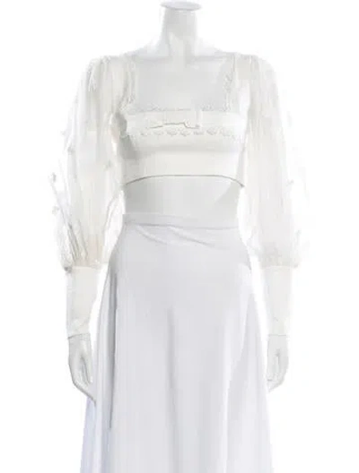 Pre-owned Zimmermann Linen Floral Print Crop Top In White