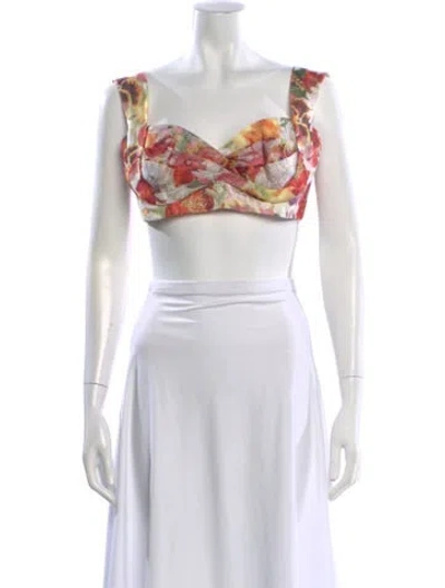 Pre-owned Zimmermann Linen Floral Print Crop Top In White