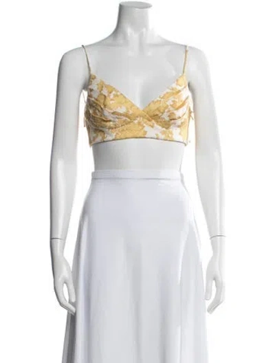 Pre-owned Zimmermann Linen Floral Print Crop Top In White