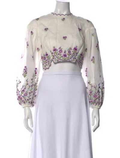 Pre-owned Zimmermann Linen Floral Print Crop Top In White