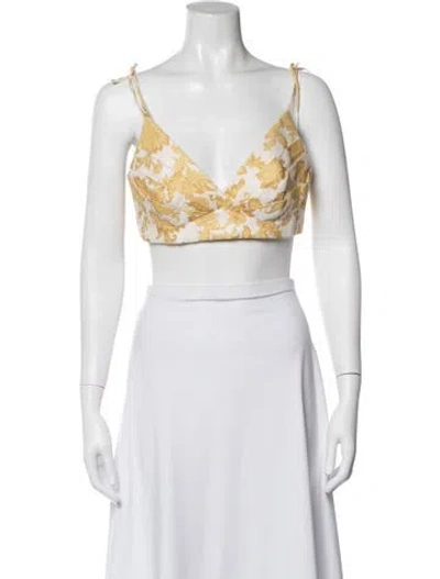 Pre-owned Zimmermann Linen Floral Print Crop Top In White
