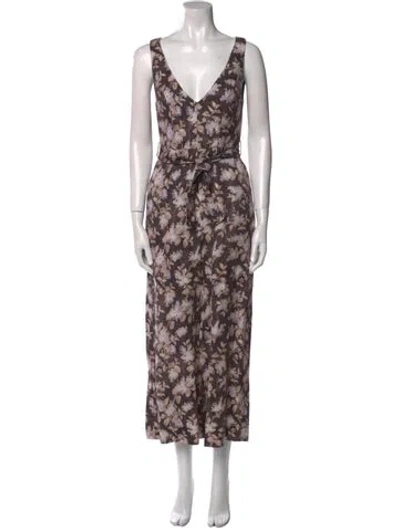 Pre-owned Zimmermann Linen Floral Print Jumpsuit In Black