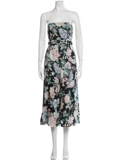 Pre-owned Zimmermann Linen Floral Print Jumpsuit In Black