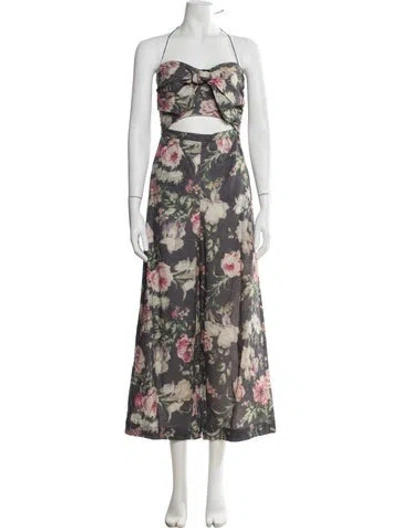Pre-owned Zimmermann Linen Floral Print Jumpsuit In Gray