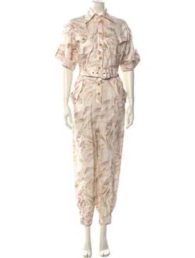 Pre-owned Zimmermann Linen Floral Print Jumpsuit In Multi
