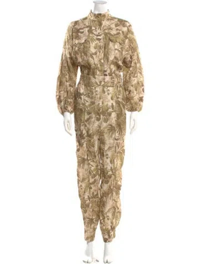 Pre-owned Zimmermann Linen Floral Print Jumpsuit In Multi